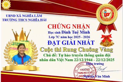 LIÊN ĐỘI TRƯỜNG THCS NGHĨA HẢI TỔ CHỨC THÀNH CÔNG CUỘC THI RUNG CHUÔNG VÀNG CHÀO MỪNG 81 NĂM NGÀY THÀNH LẬP QUÂN ĐỘI NHÂN DÂN VIỆT NAM VỚI CHỦ ĐỀ “TỰ HÀO TRUYỀN THỐNG QUÂN ĐỘI NHÂN DÂN VIỆT NAM”